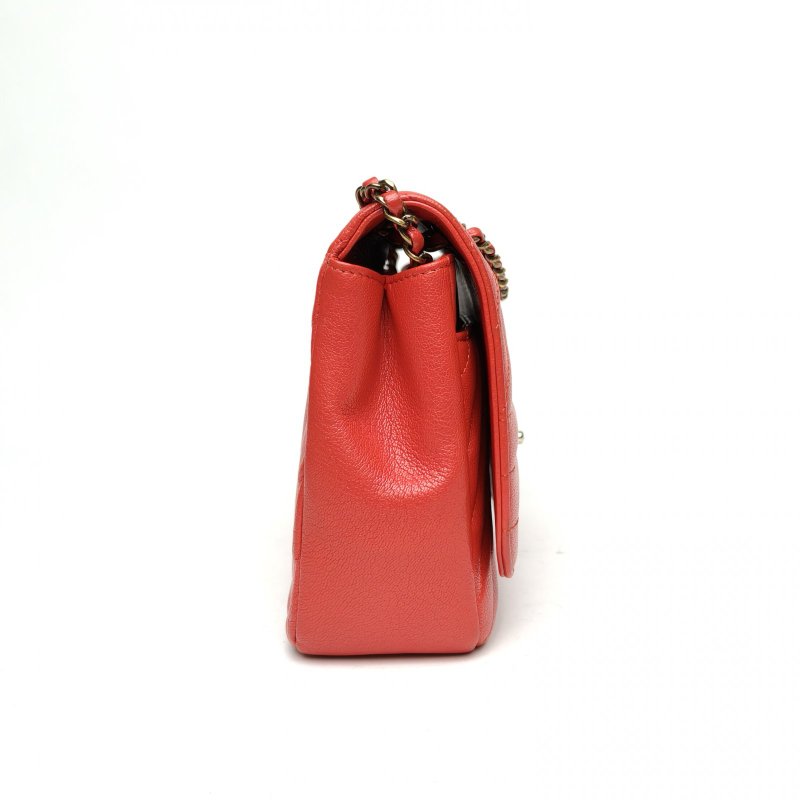 CHANEL 紅色羊皮22開金扣季節款CF斜紋鏈條包肩背包-3