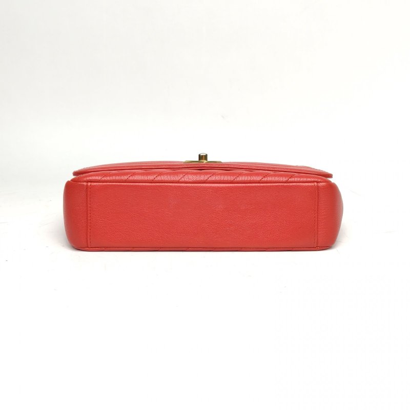 CHANEL 紅色羊皮22開金扣季節款CF斜紋鏈條包肩背包-4