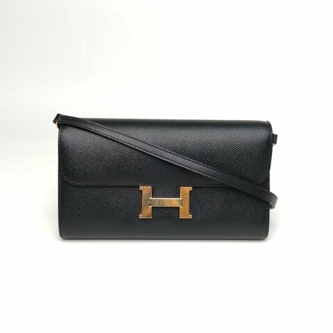 HERMES Constance康康LONGTOGO長款錢包黑色Y刻玫瑰金扣肩背包