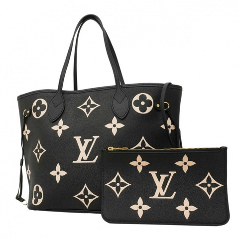 路易威登 Monogram Empreinte 雙色 Neverfull MM 手提包 M58907 黑色/米色 女士