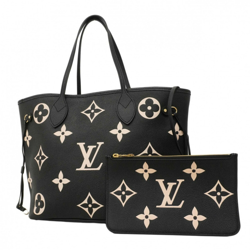 路易威登 Monogram Empreinte 雙色 Neverfull MM 手提包 M58907 黑色/米色 女士-0