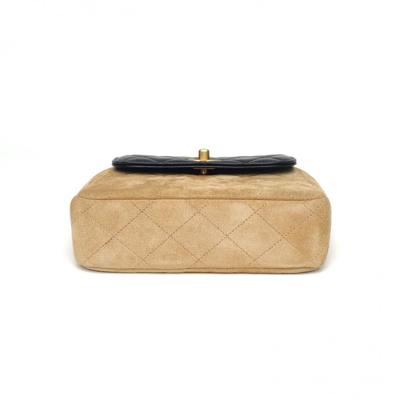 CHANEL 25A手工坊豎版口蓋包拼色羊皮/麂皮金扣肩背包-4