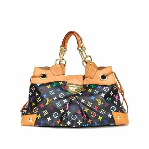 LOUIS VUITTON 中古金扣手提包黑三彩PVC2007肩背包