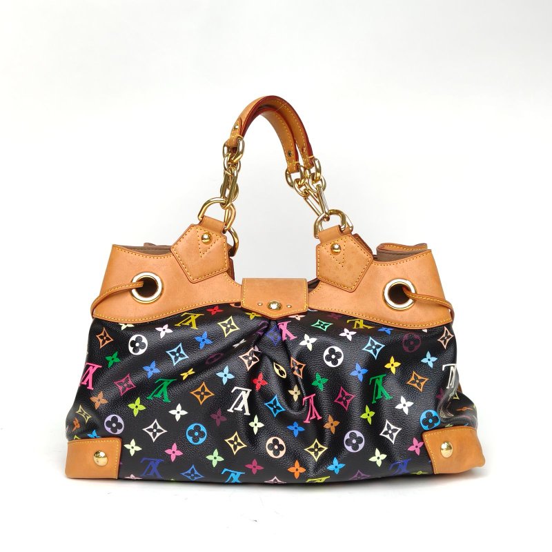 LOUIS VUITTON 中古金扣手提包黑三彩PVC2007肩背包-2