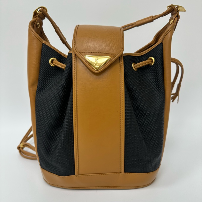 【赫蒂國際精品】YSL 聖羅蘭 絕版 古董編織拼皮革水桶包 vintage-2