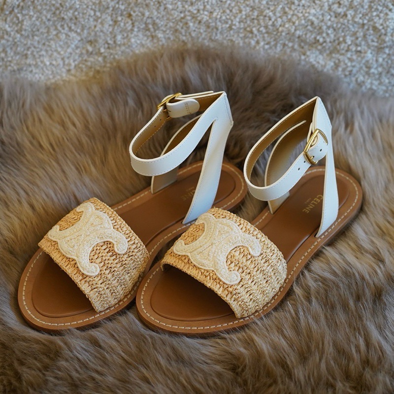 閒置未使用 Celine賽琳 凱旋門 平底 搭扣涼拖 尺碼：37 🈚附件-1