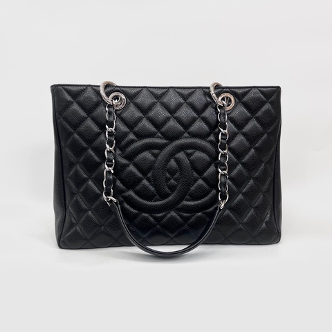 Chanel 黑荔枝牛皮菱格紋GST銀釦肩背包