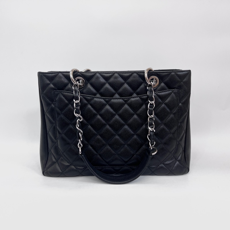 Chanel 黑荔枝牛皮菱格紋GST銀釦肩背包-1