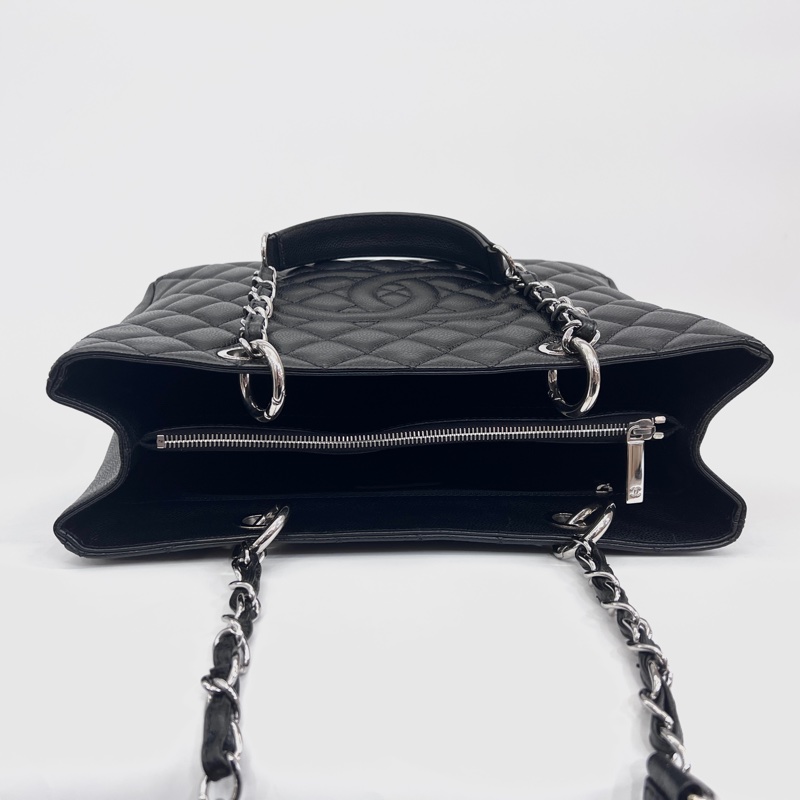 Chanel 黑荔枝牛皮菱格紋GST銀釦肩背包-5