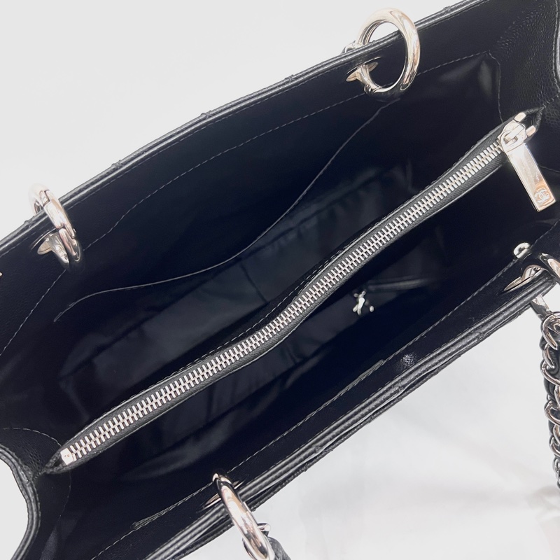 Chanel 黑荔枝牛皮菱格紋GST銀釦肩背包-11