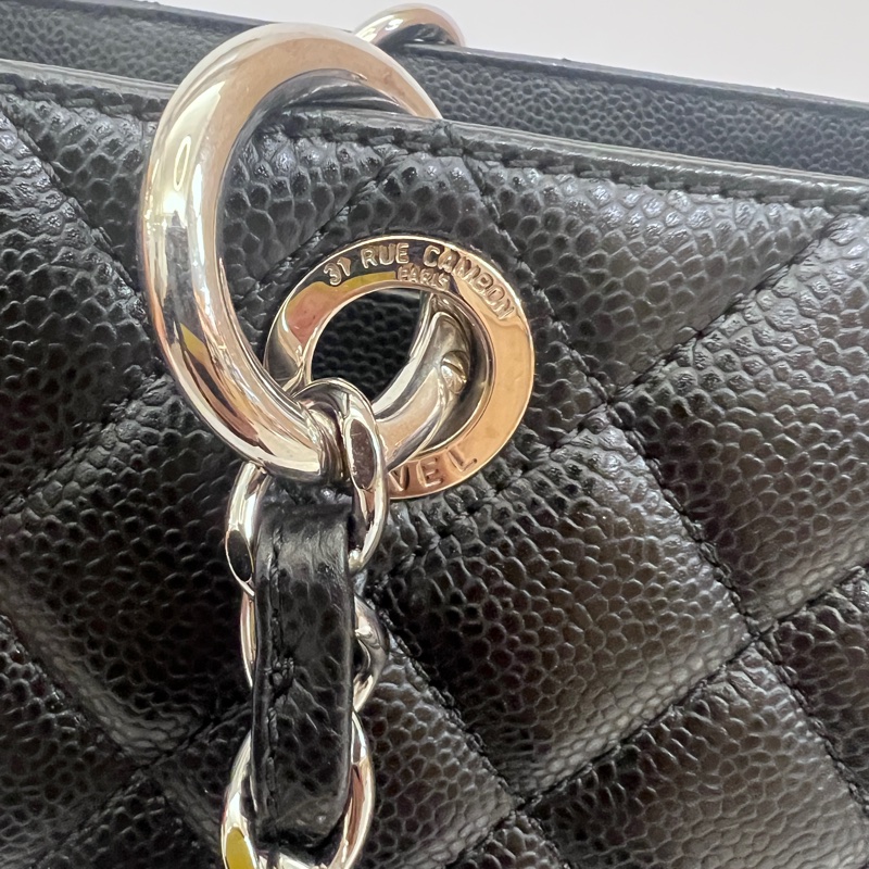 Chanel 黑荔枝牛皮菱格紋GST銀釦肩背包-14