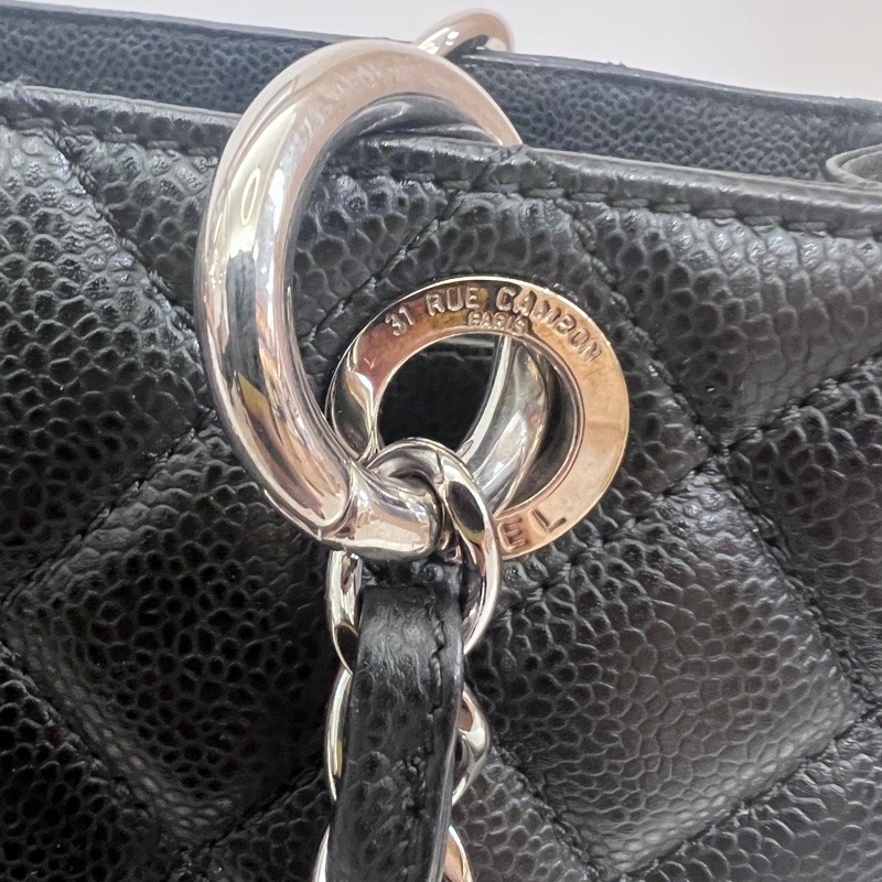 Chanel 黑荔枝牛皮菱格紋GST銀釦肩背包-15