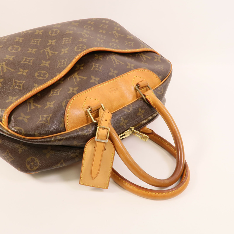 LOUIS VUITTON Monogram Deauville金扣手挽袋棕色-5