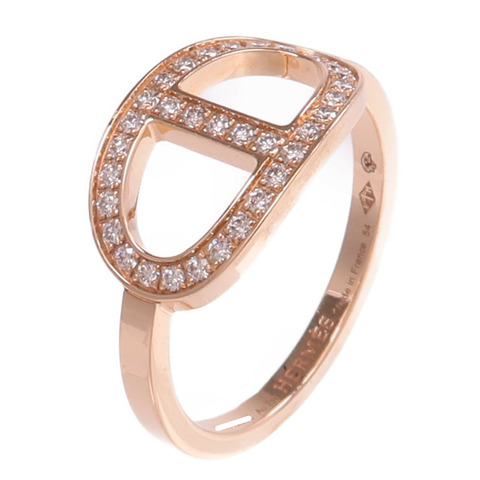 HERMES 18K玫瑰金Chaine d'ancre Contour鑽石戒指