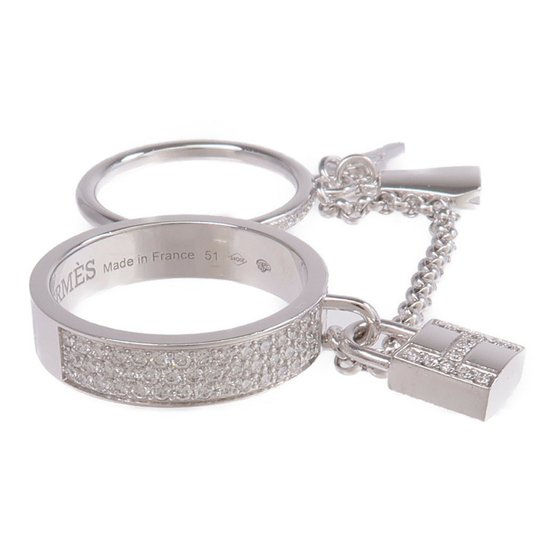 HERMES 18K白金Cadenas Double Ring鑽石戒指-3