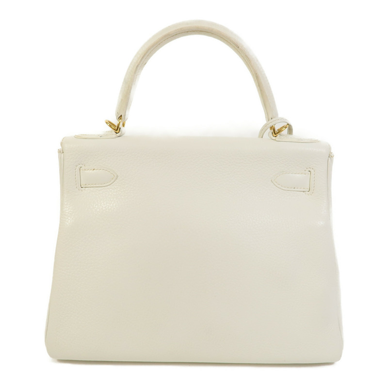 HERMES Clemence皮革Kelly 28手挽肩背兩用袋White-1