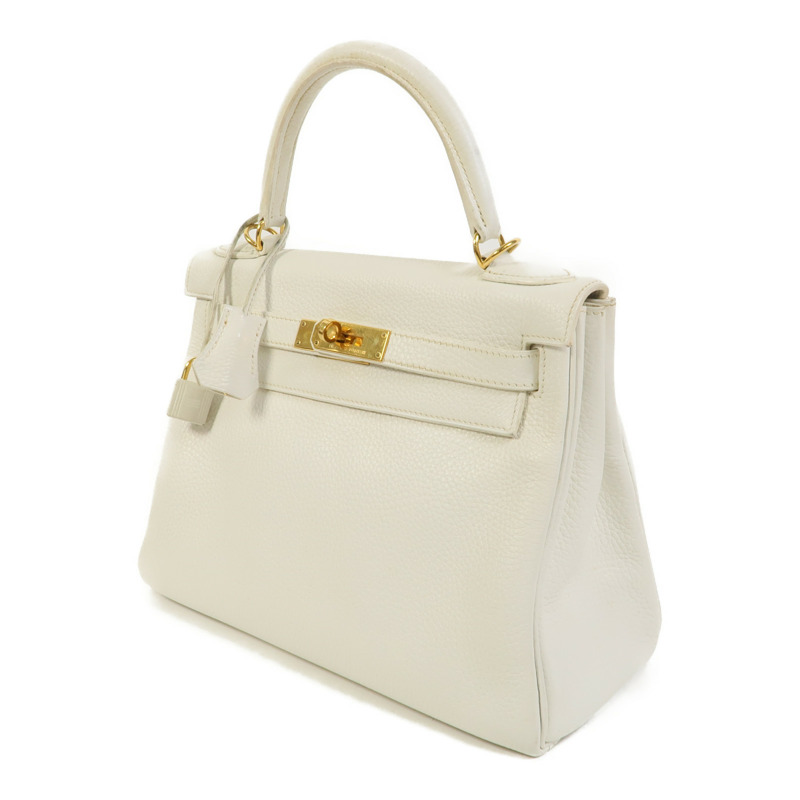 HERMES Clemence皮革Kelly 28手挽肩背兩用袋White-2