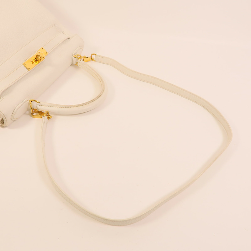 HERMES Clemence皮革Kelly 28手挽肩背兩用袋White-5