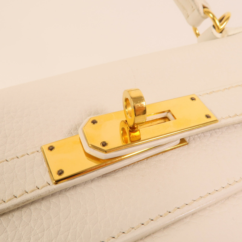 HERMES Clemence皮革Kelly 28手挽肩背兩用袋White-6