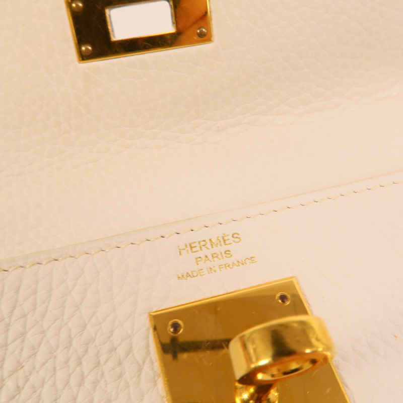HERMES Clemence皮革Kelly 28手挽肩背兩用袋White-7