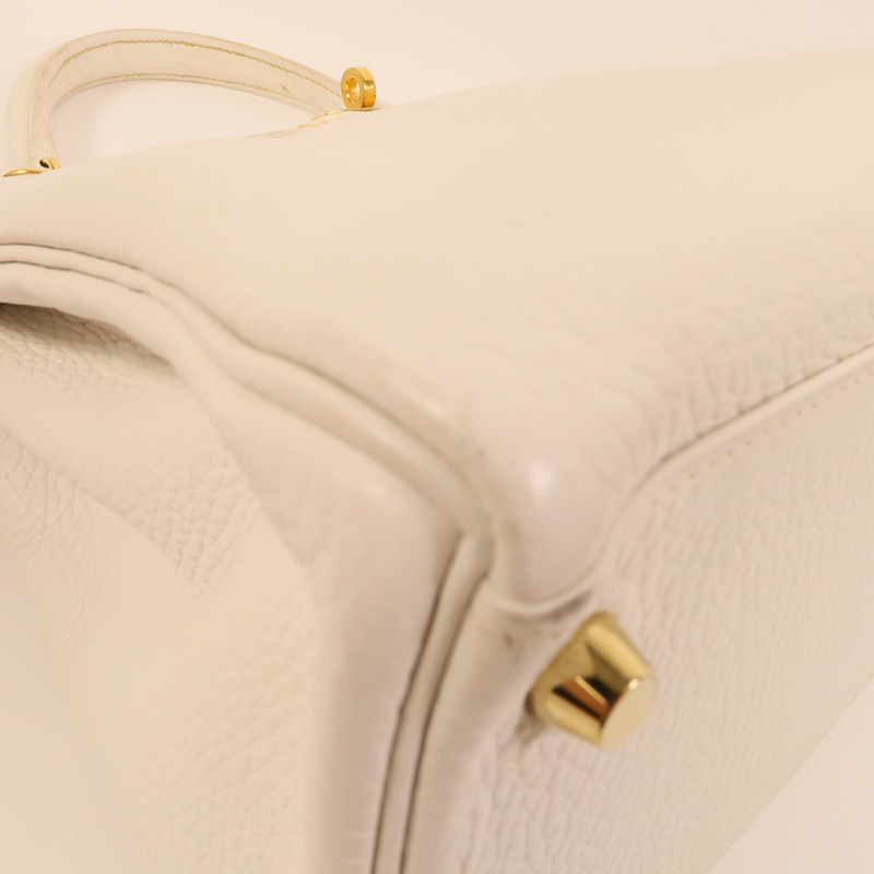 HERMES Clemence皮革Kelly 28手挽肩背兩用袋White-12