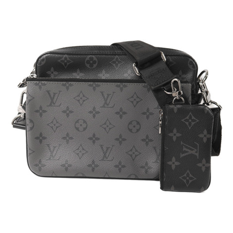 LOUIS VUITTON Monogram Eclipse Reverse Trio Messenger銀扣肩背袋灰色