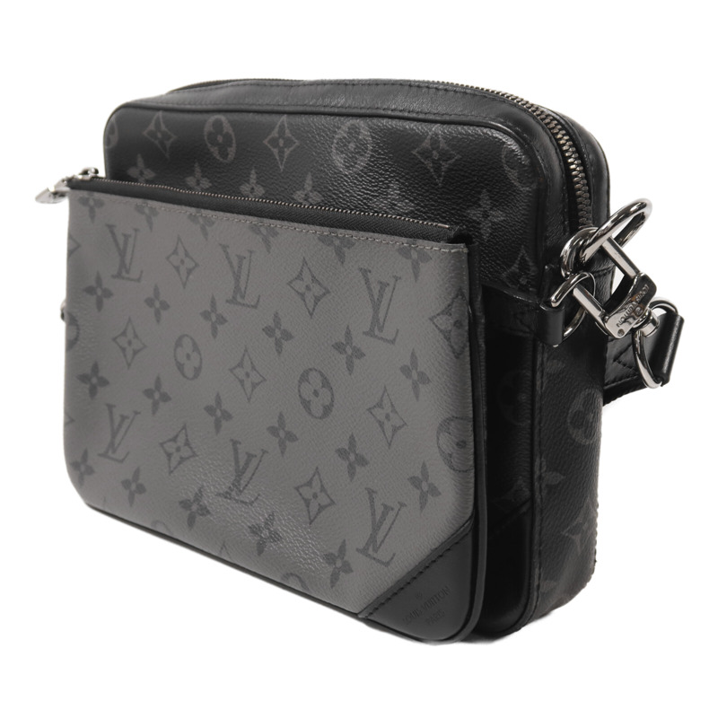 LOUIS VUITTON Monogram Eclipse Reverse Trio Messenger銀扣肩背袋灰色-2