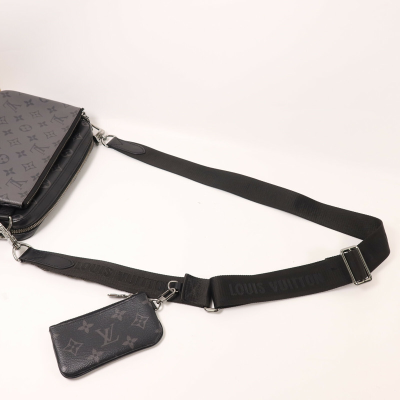 LOUIS VUITTON Monogram Eclipse Reverse Trio Messenger銀扣肩背袋灰色-7