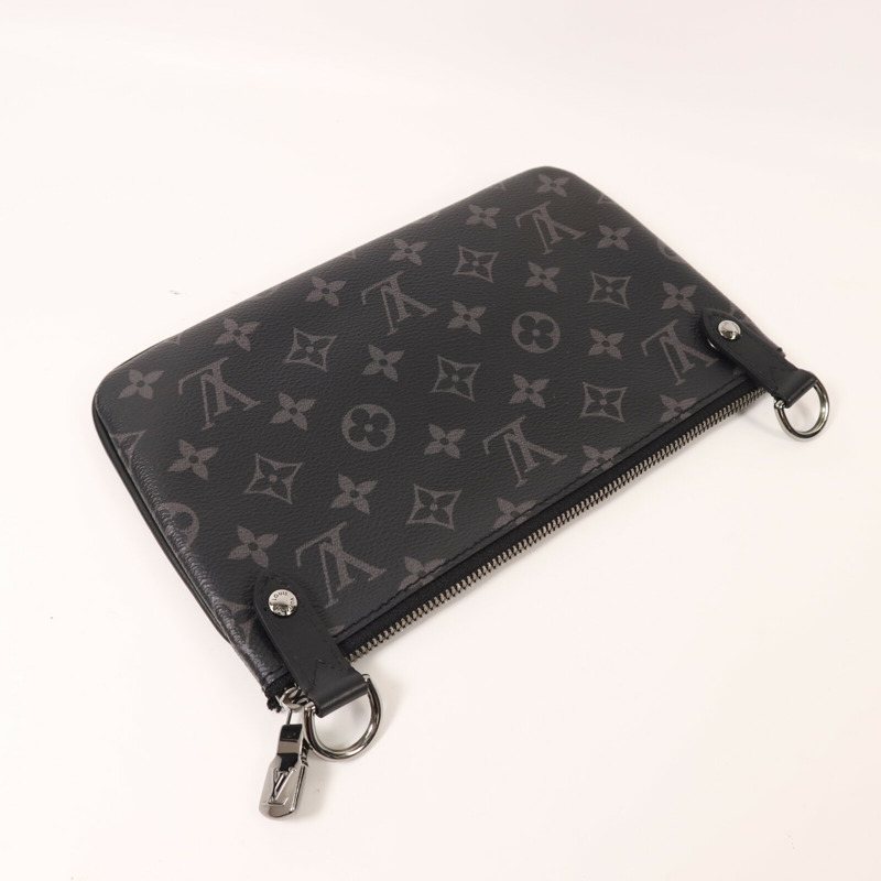 LOUIS VUITTON Monogram Eclipse Reverse Trio Messenger銀扣肩背袋灰色-14