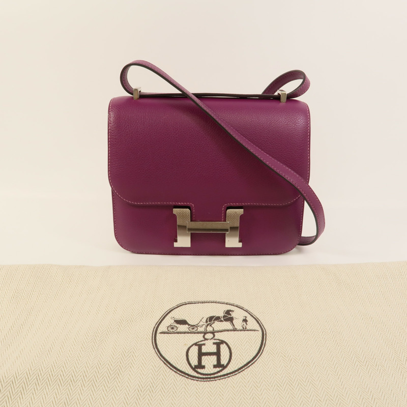 HERMES Evercolor皮革Constance Mini肩背袋Anemone-9