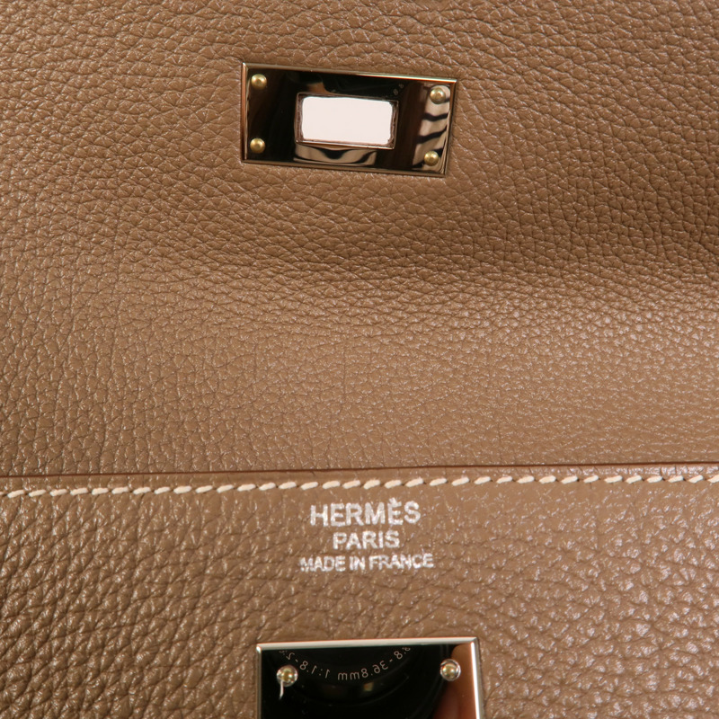 HERMES Togo皮革Kelly 32手挽肩背兩用袋Etoupe-10