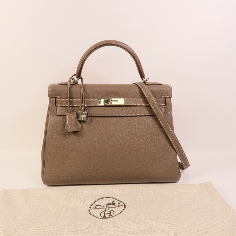 HERMES Togo皮革Kelly 32手挽肩背兩用袋Etoupe-11