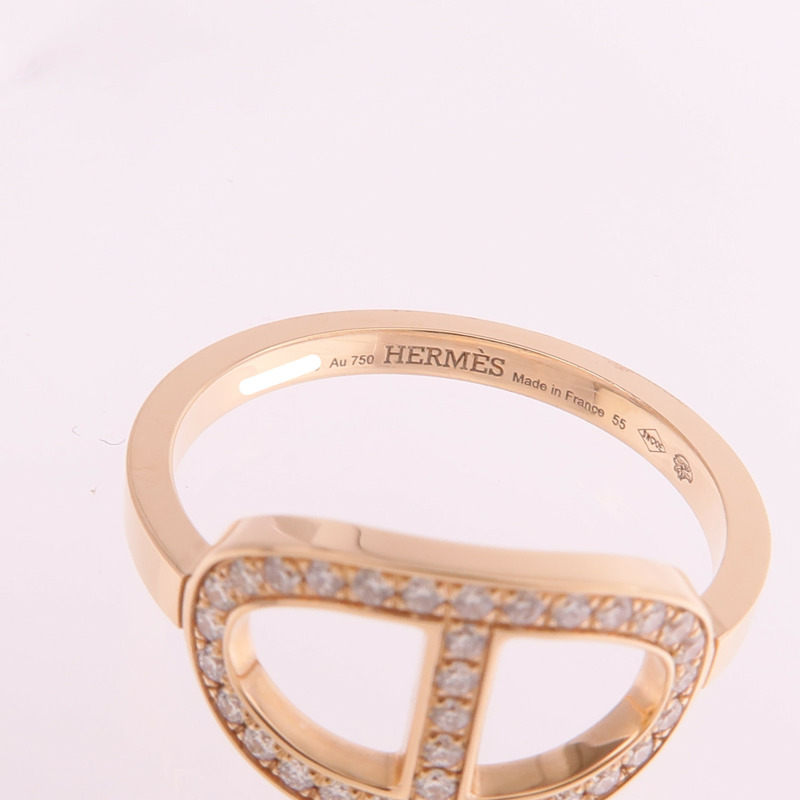 HERMES 18K玫瑰金Chaine d'ancre Contour鑽石戒指-4