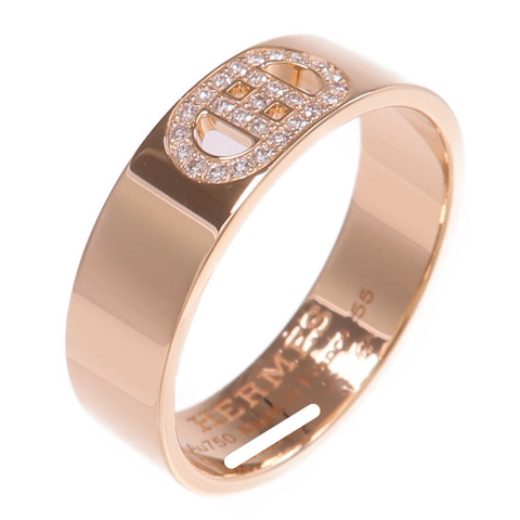 HERMES 18K玫瑰金H d'ancre Ring鑽石戒指