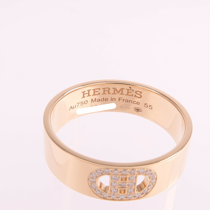 HERMES 18K玫瑰金H d'ancre Ring鑽石戒指-4