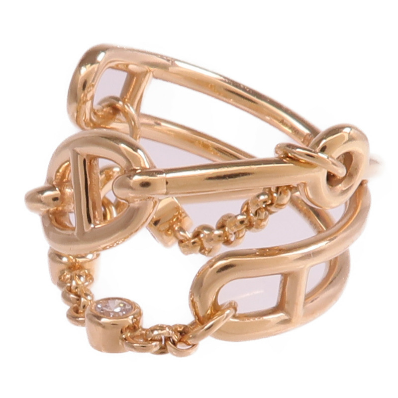 HERMES 18K玫瑰金Bague Chaine D'ancre Chaos鑽石戒指-2