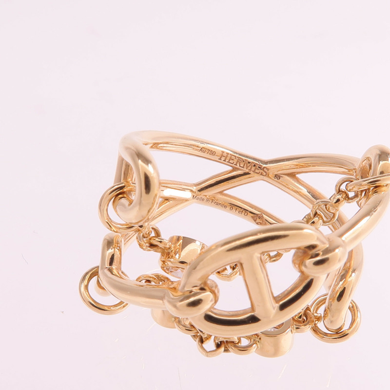 HERMES 18K玫瑰金Bague Chaine D'ancre Chaos鑽石戒指-4