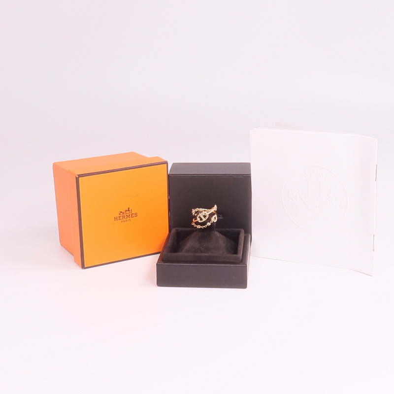 HERMES 18K玫瑰金Bague Chaine D'ancre Chaos鑽石戒指-7