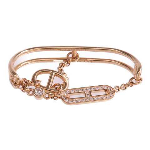 HERMES 18K玫瑰金Chaine D'ancre Chaos Double Ring鑽石戒指