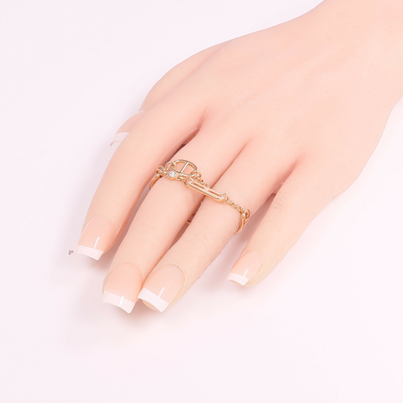 HERMES 18K玫瑰金Chaine D'ancre Chaos Double Ring鑽石戒指-7