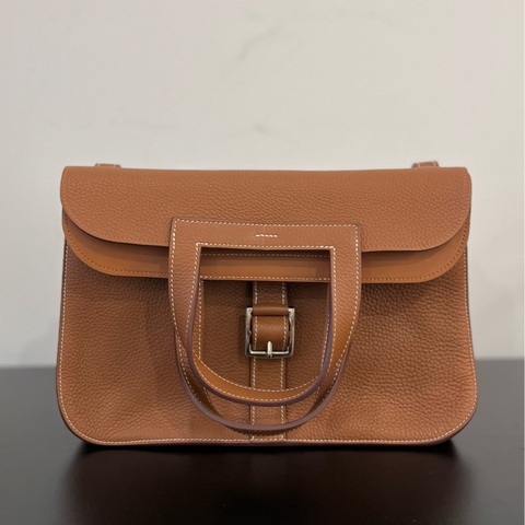 Hermès 愛馬仕halzan哈喇子31金棕銀扣tc皮C刻 未附件