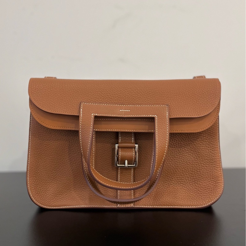 Hermès 愛馬仕halzan哈喇子31金棕銀扣tc皮C刻 未附件-0