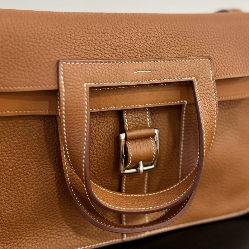 Hermès 愛馬仕halzan哈喇子31金棕銀扣tc皮C刻 未附件-5