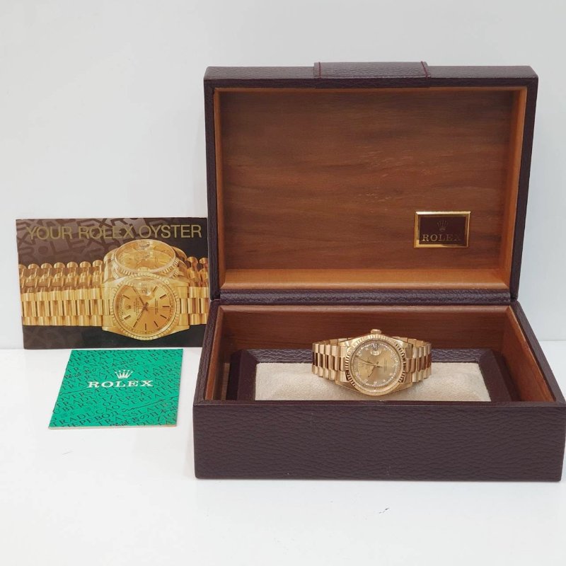 【大眾名錶】ROLEX 勞力士18238 Day-Date 蠔式18K 原廠錶帶未整理 市場少有 多層鑽鑽石時標面盤 底蓋原廠貼紙 大眾名錶G255-9