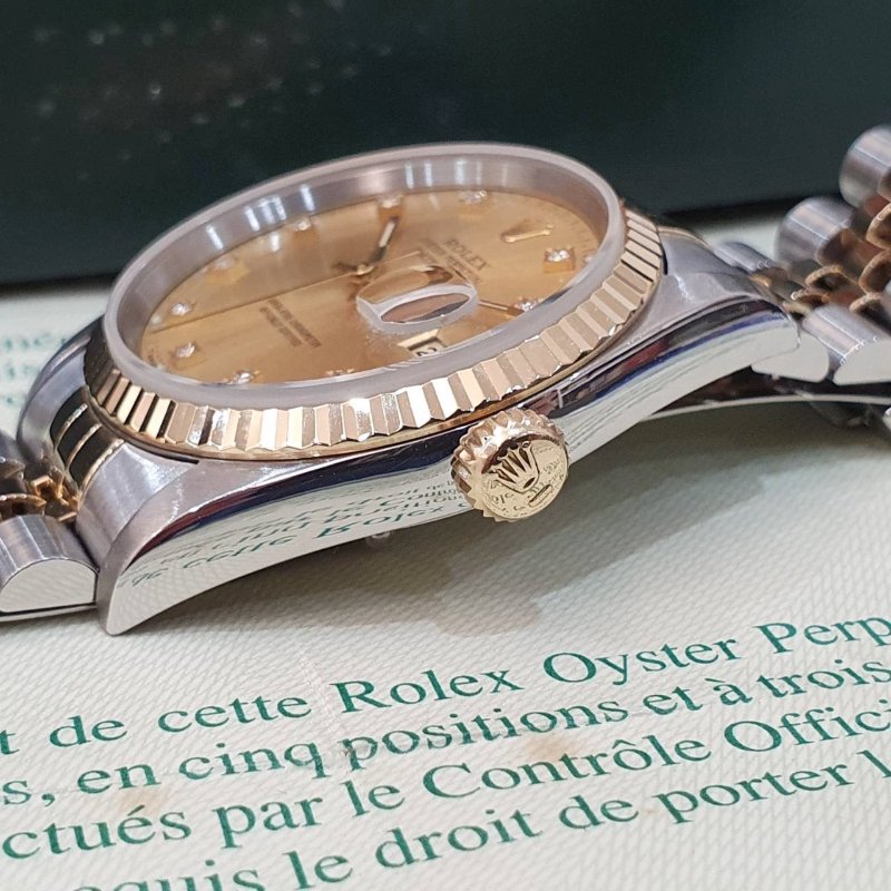 【大眾名錶】ROLEX 勞力士16233 Datejust 蠔式半金 經典錶款 太陽圈 金色十鑽面盤 錶徑36mm 自動上鍊 大眾名錶B1276-6