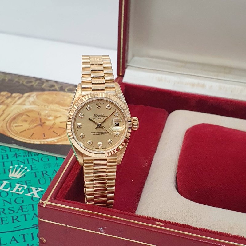 【大眾名錶】ROLEX 勞力士69178 Datejust 蠔式女錶 18K金 原廠錶帶未整理 新包台金色十鑽面盤 底蓋原廠貼紙 大眾名錶B1277-1