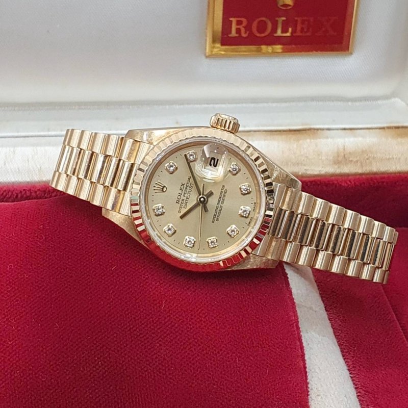 【大眾名錶】ROLEX 勞力士69178 Datejust 蠔式女錶 18K金 原廠錶帶未整理 新包台金色十鑽面盤 底蓋原廠貼紙 大眾名錶B1277-2