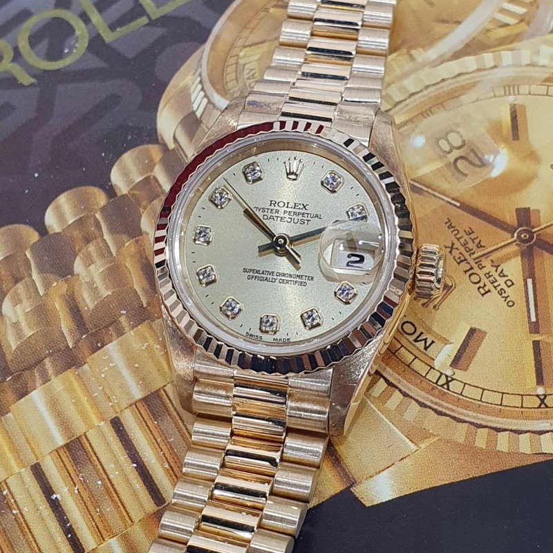 【大眾名錶】ROLEX 勞力士69178 Datejust 蠔式女錶 18K金 原廠錶帶未整理 新包台金色十鑽面盤 底蓋原廠貼紙 大眾名錶B1277-5