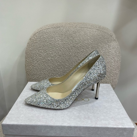 jimmychoo 銀色閃片高跟鞋 36碼 鞋跟8cm 🈶盒