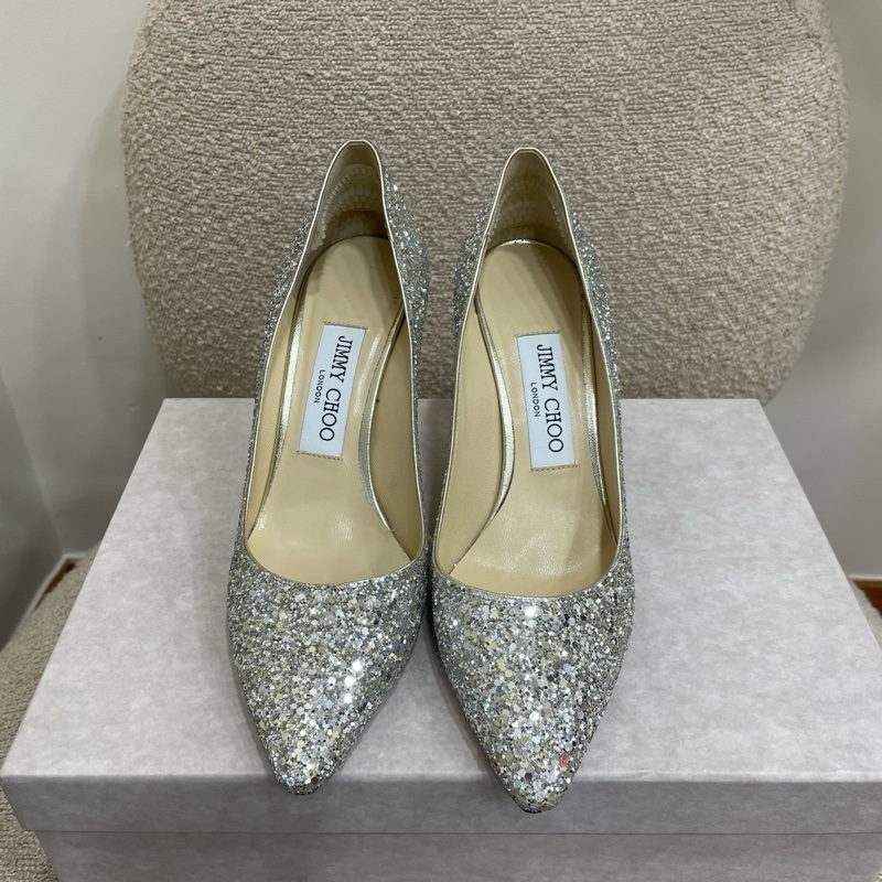 jimmychoo 銀色閃片高跟鞋 36碼 鞋跟8cm 🈶盒-1